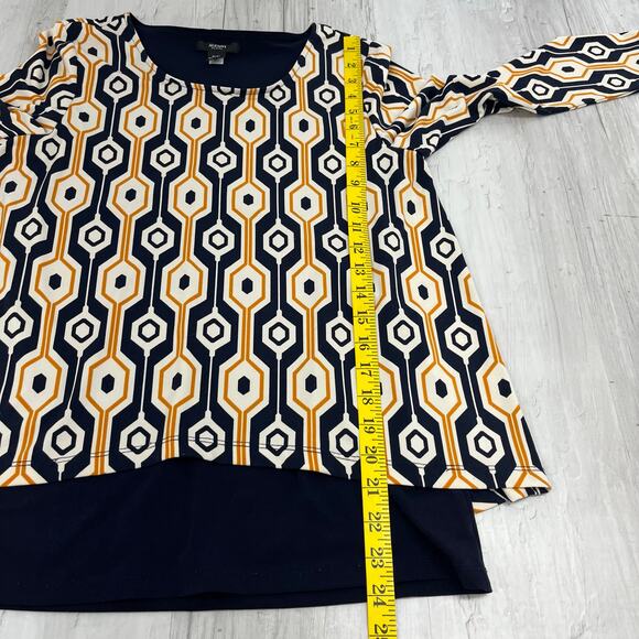 Alfani Long Sleeve Stretch Layered Geometric Dressy Flowy Blouse Shirt Petite M - Picture 8 of 8